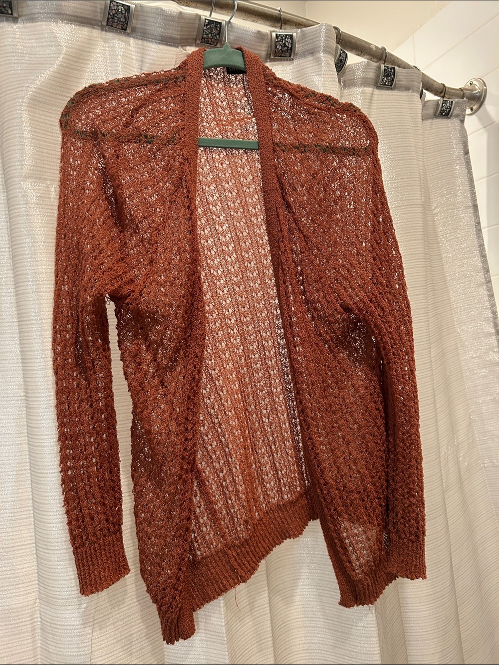 SHEIN Open-Weave Rust Brown Cardigan